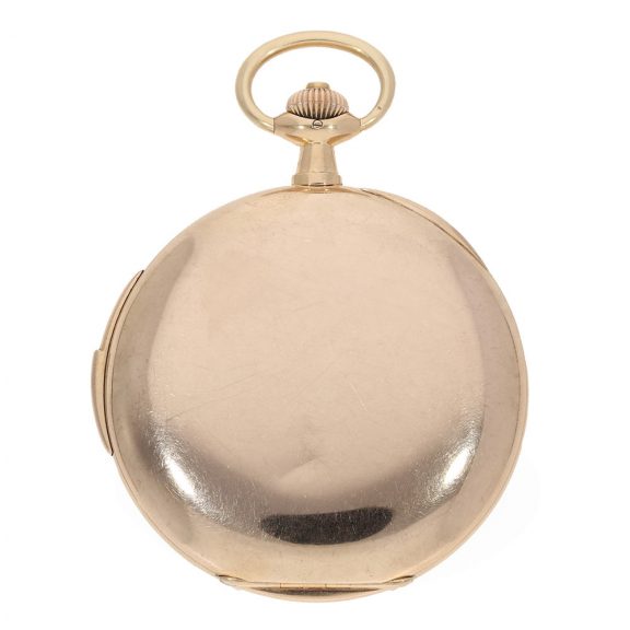 German 14 carat gold hunter case watch with stepped enamel dial Circa 1914 German 14 carat gold hunter case watch with stepped enamel dial Circa 1914