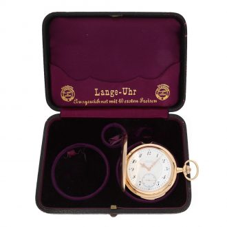 German 14 carat gold hunter case watch with stepped enamel dial Circa 1914