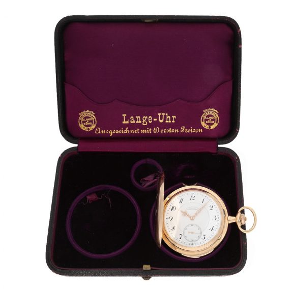 German 14 carat gold hunter case watch with stepped enamel dial Circa 1914 German 14 carat gold hunter case watch with stepped enamel dial Circa 1914