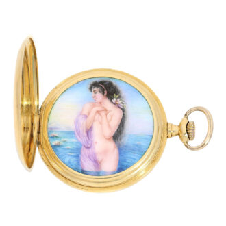 Swiss gold erotic open faced pocket watch Circa 1920
