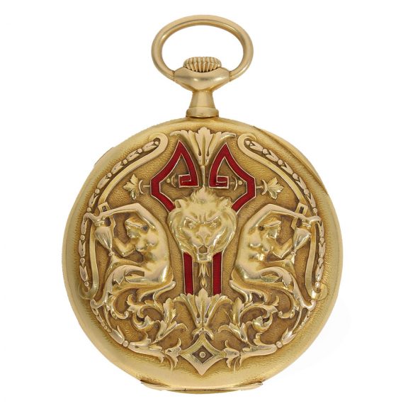 Swiss 18 carat gold and enamel high relief lever watch Circa 1907 Swiss 18 carat gold and enamel high relief lever watch Circa 1907