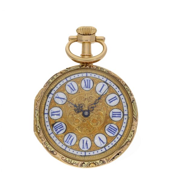 Swiss 18K multicolour gold repoussé pocket watch Circa 1886