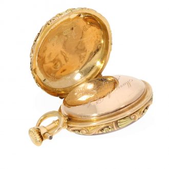 Swiss 18K multicolour gold repoussé pocket watch Circa 1886