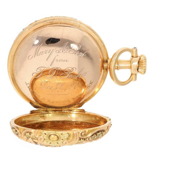 Swiss 18K multicolour gold repoussé pocket watch Circa 1886 Swiss 18K multicolour gold repoussé pocket watch Circa 1886