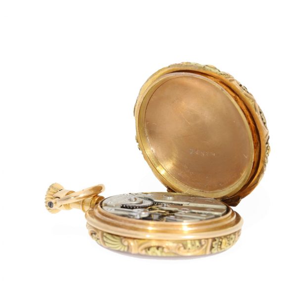 Swiss 18K multicolour gold repoussé pocket watch Circa 1886 Swiss 18K multicolour gold repoussé pocket watch Circa 1886