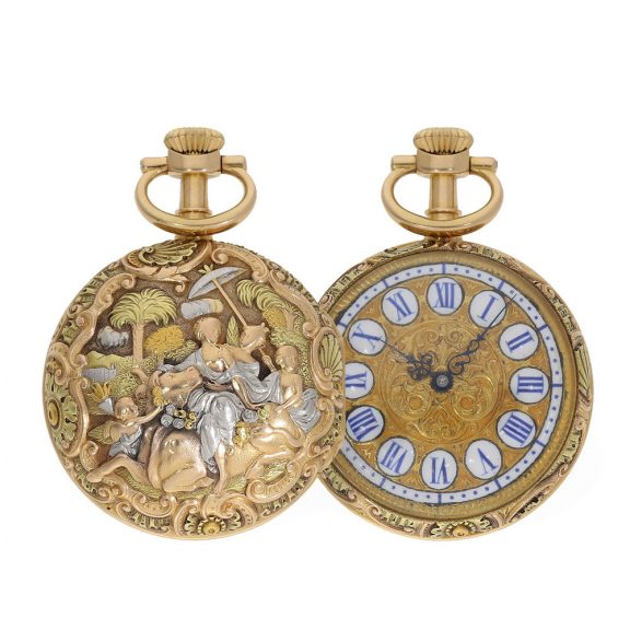 Swiss 18K multicolour gold repoussé pocket watch Circa 1886 Swiss 18K multicolour gold repoussé pocket watch Circa 1886