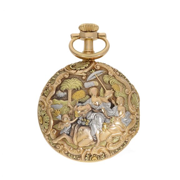 Swiss 18K multicolour gold repoussé pocket watch Circa 1886 Swiss 18K multicolour gold repoussé pocket watch Circa 1886