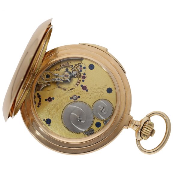 German 14 carat gold full hunter cased watch with repeater Circa 1920 German 14 carat gold full hunter cased watch with repeater Circa 1920