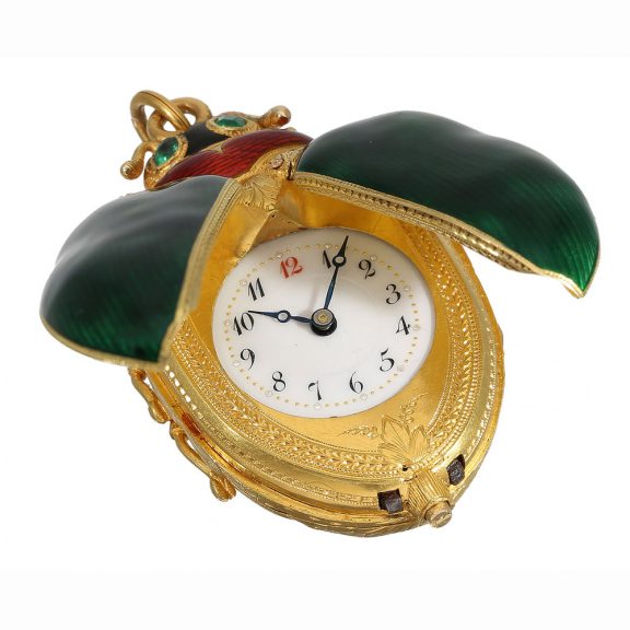 Extremely rare Swiss gold and enamel beetle-form watch Circa 1885