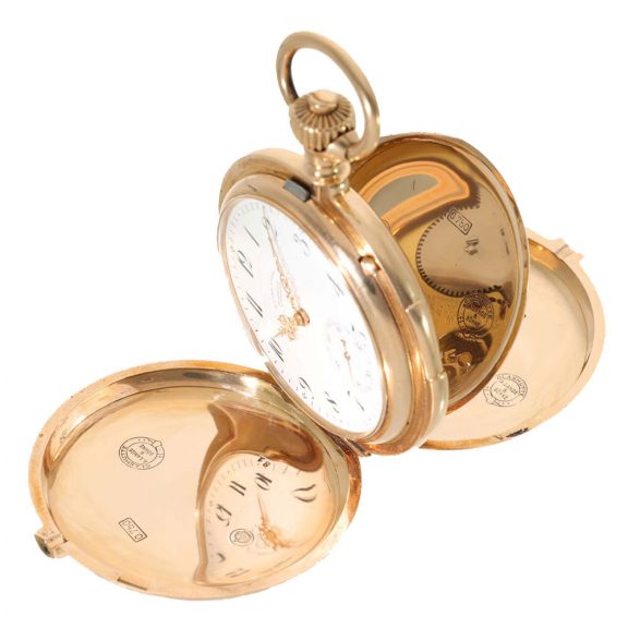 German 18 carat gold full hunter cased repeater watch Circa 1897 German 18 carat gold full hunter cased repeater watch Circa 1897