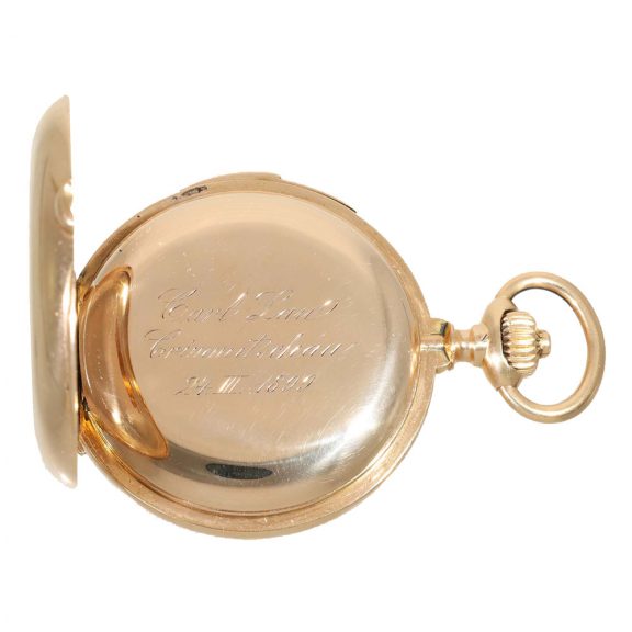 German 18 carat gold full hunter cased repeater watch Circa 1897 German 18 carat gold full hunter cased repeater watch Circa 1897