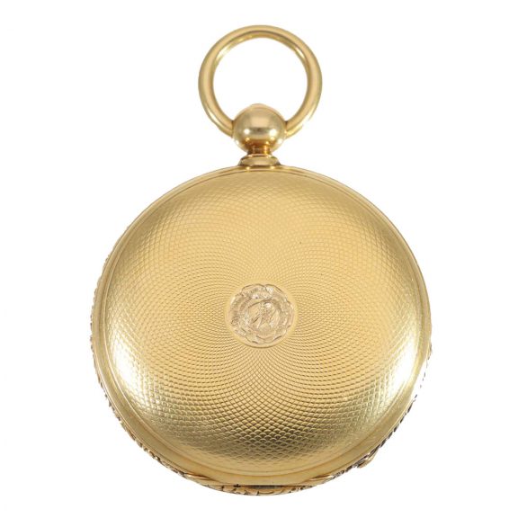 Swiss 18K gold hunting cased lever pocket watch Circa 1860 Swiss 18K gold hunting cased lever pocket watch Circa 1860