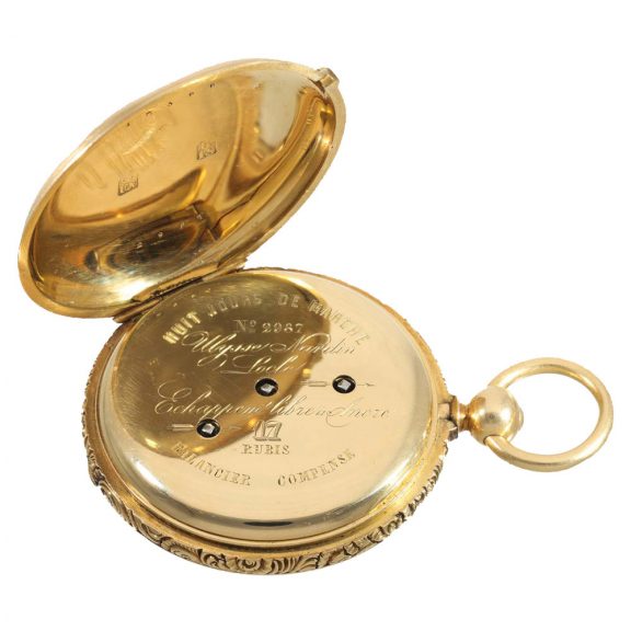 Swiss 18K gold hunting cased lever pocket watch Circa 1860 Swiss 18K gold hunting cased lever pocket watch Circa 1860