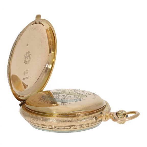 Swiss 18 carat gold complicated splendour pocket watch Circa 1890 Swiss 18 carat gold complicated splendour pocket watch Circa 1890