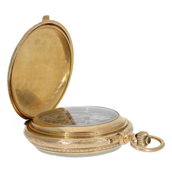 Swiss 18 carat gold complicated splendour pocket watch Circa 1890 Swiss 18 carat gold complicated splendour pocket watch Circa 1890