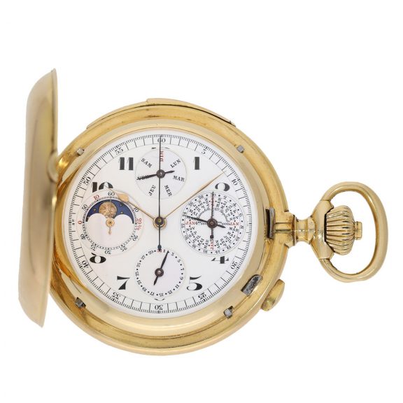 Swiss complicated 18 carat gold full hunter cased pocket watch Circa 1905