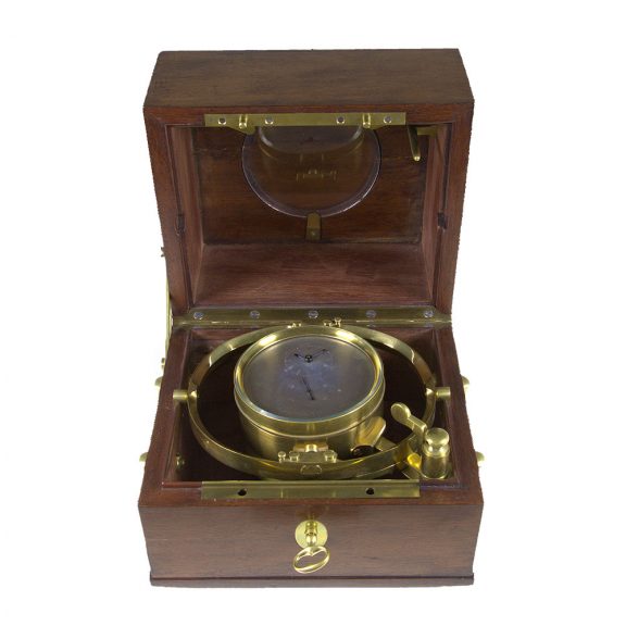 French brass deck chronometer with chronometer escapement Circa 1839 French brass deck chronometer with chronometer escapement Circa 1839