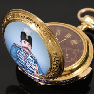 Swiss 18 carat gold and enamel full hunter cased watch Circa 1905