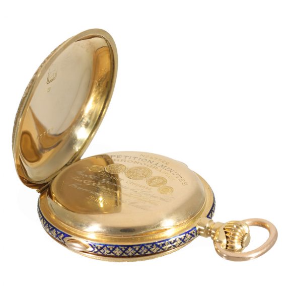 Swiss 18 carat gold and enamel full hunter cased watch Circa 1905 Swiss 18 carat gold and enamel full hunter cased watch Circa 1905