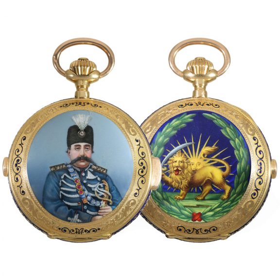 Swiss 18 carat gold and enamel full hunter cased watch Circa 1905 Swiss 18 carat gold and enamel full hunter cased watch Circa 1905