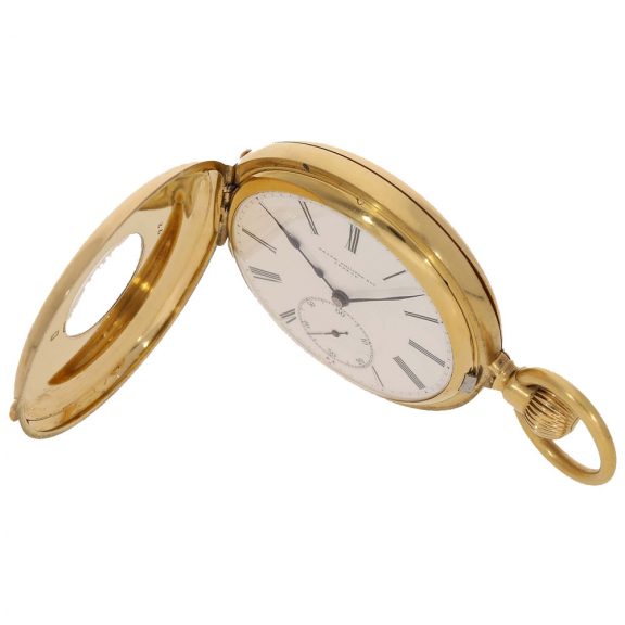 Swiss 18 carat gold half hunter watch with rare repeater Circa 1899 Swiss 18 carat gold half hunter watch with rare repeater Circa 1899