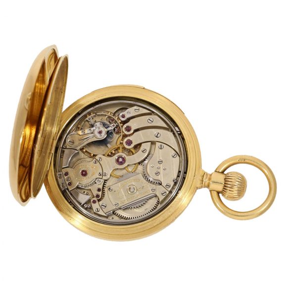 Swiss 18 carat gold half hunter watch with rare repeater Circa 1899 Swiss 18 carat gold half hunter watch with rare repeater Circa 1899