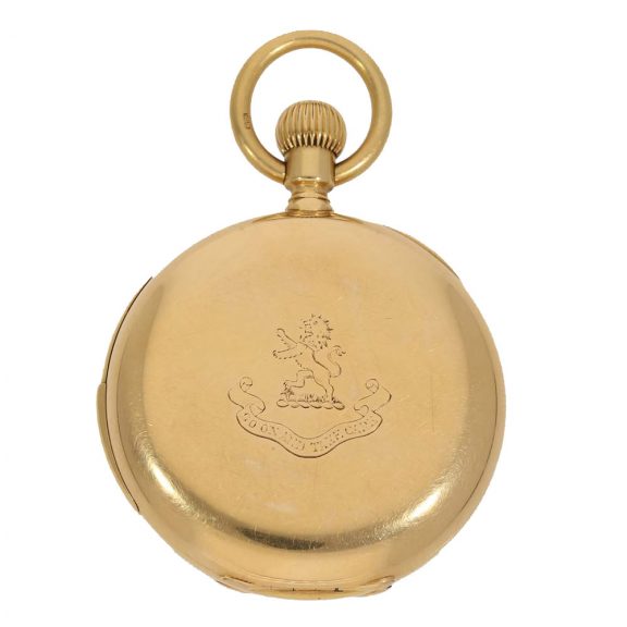 Swiss 18 carat gold half hunter watch with rare repeater Circa 1899 Swiss 18 carat gold half hunter watch with rare repeater Circa 1899