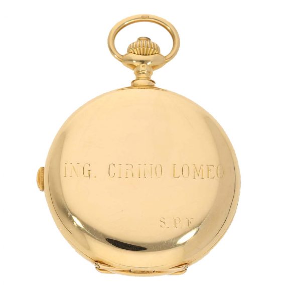 Swiss 18 carat gold lever chronograph in original box Circa 1913 Swiss 18 carat gold lever chronograph in original box Circa 1913