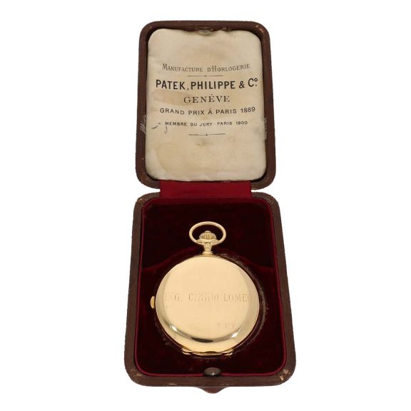 Swiss 18 carat gold lever chronograph in original box Circa 1913 Swiss 18 carat gold lever chronograph in original box Circa 1913