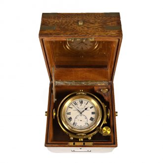 Swiss brass small two day chronometer in mahogany box Circa 1915