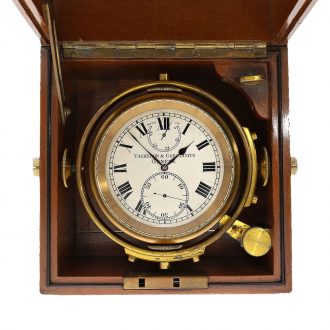 Swiss brass small two day chronometer in mahogany box Circa 1915