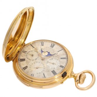 Swiss important 18K gold complicated lever pocket watch Circa 1877