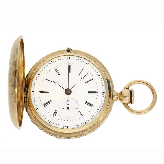 Exceptionally heavy Swiss early gold hunting case pocket watch Circa 1865 Exceptionally heavy Swiss early gold hunting case pocket watch Circa 1865