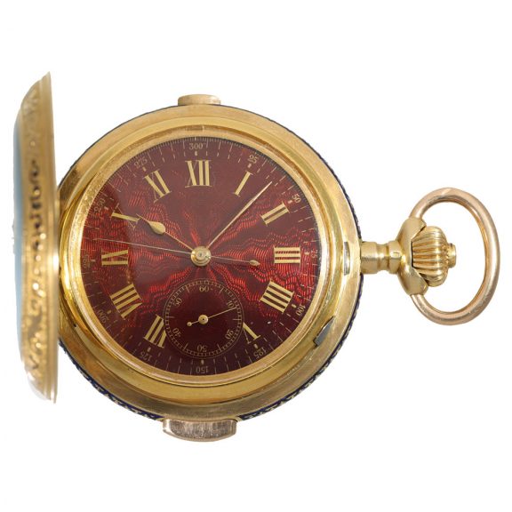 Swiss 18 carat gold and enamel full hunter cased watch Circa 1905