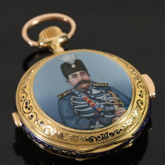 Swiss 18 carat gold and enamel full hunter cased watch Circa 1905
