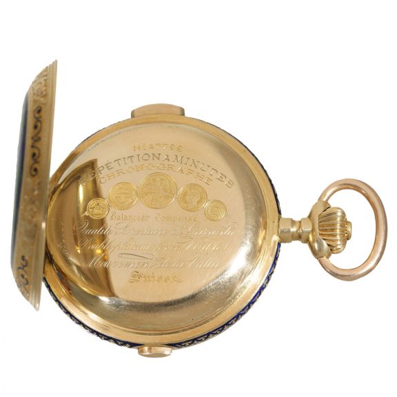 Swiss 18 carat gold and enamel full hunter cased watch Circa 1905 Swiss 18 carat gold and enamel full hunter cased watch Circa 1905
