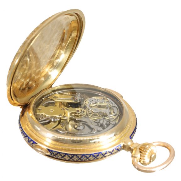 Swiss 18 carat gold and enamel full hunter cased watch Circa 1905 Swiss 18 carat gold and enamel full hunter cased watch Circa 1905