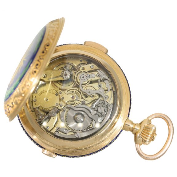 Swiss 18 carat gold and enamel full hunter cased watch Circa 1905 Swiss 18 carat gold and enamel full hunter cased watch Circa 1905