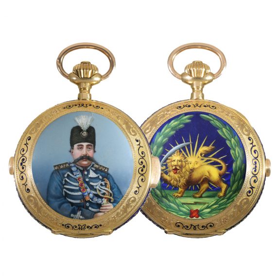 Swiss 18 carat gold and enamel full hunter cased watch Circa 1905 Swiss 18 carat gold and enamel full hunter cased watch Circa 1905