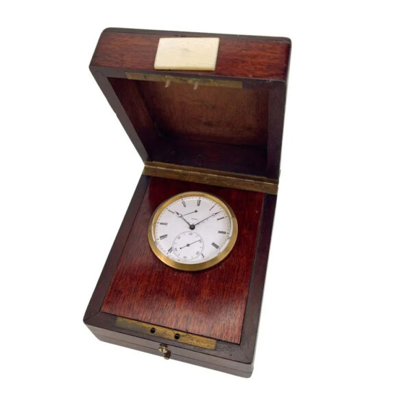 French brass deck chronometer in mahogany box Circa 1845