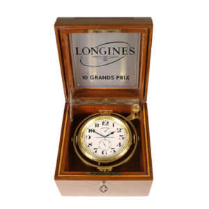 Swiss brass marine chronometer in a mahogany box Circa 1950