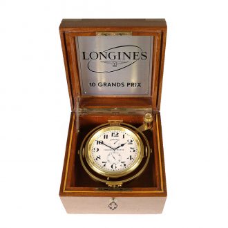 Swiss brass marine chronometer in a mahogany box Circa 1950