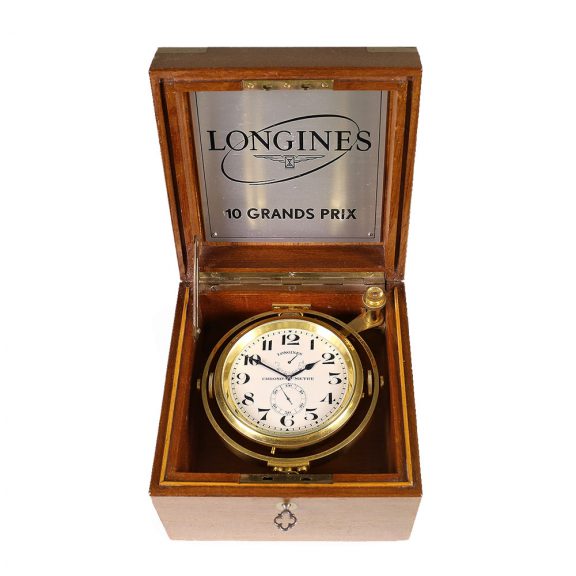 Swiss brass marine chronometer in a mahogany box Circa 1950