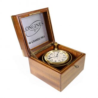 Swiss brass marine chronometer in a mahogany box Circa 1950