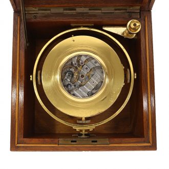 Swiss brass marine chronometer in a mahogany box Circa 1950