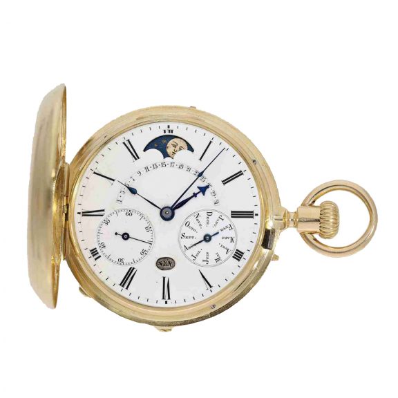 Swiss gold hunter case watch with perpetual calendar Circa 1867