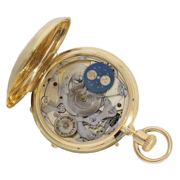 Swiss gold hunter case watch with perpetual calendar Circa 1867 Swiss gold hunter case watch with perpetual calendar Circa 1867