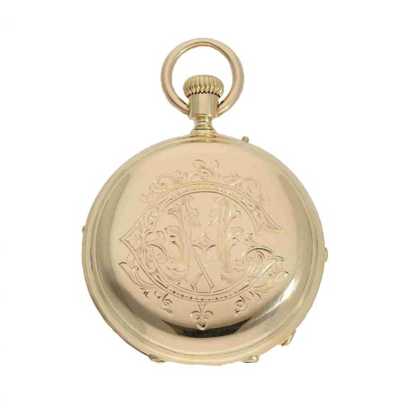 Swiss gold hunter case watch with perpetual calendar Circa 1867 Swiss gold hunter case watch with perpetual calendar Circa 1867