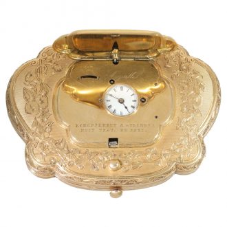 Swiss 18 carat gold and enamel purse with concealed watch Circa 1850