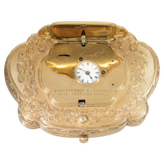 Swiss 18 carat gold and enamel purse with concealed watch Circa 1850